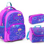 Coral High Mor Kalp Desenli İlkokul Çanta Seti - Kız Çocuk - 3'lü Set - 30 x 39 x 15 cm