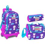 Coral High Mor Kedi Desenli Çekçek Tekerlekli Okul Çanta Seti