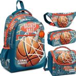 Coral High Nefti Turuncu Basketbol Desenli Erkek Çocuk Okul Beslenme Kalemlik Ve Bel Çantası Seti - İlkokul İçin Uygun