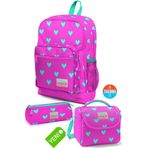 Coral High Neon Pembe Su Yeşili Kalp Desen Okul Sırt Çantası, Thermo Beslenme, Kalem Çanta 3'lü Set