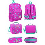 Coral High Neon Pembe Su Yeşili Kalp Desenli Dört Bölmeli Okul Sırt Çantası Beslenme Çantası Kalem Çantası