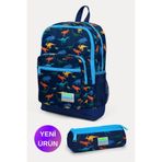 Coral High Okul Çantası Lacivert Mavi Dinazor Desenli 2'li Set, Orta, GOSET02K74, Lacivert Mavi Dinazor, üniseks-çocuk