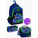 Coral High Okul Çantası Siyah Saks Ejderha Desenli 3'lü Set, Orta, GOSET01K124, Siyah Saks Ejderha, üniseks-çocuk