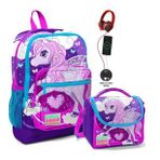 Coral High Okul Cantasi Ve Termal Beslenme Canta Seti - Kiz Cocuk Mavi Mor Unicorn Usb Ve Aux Cikisli