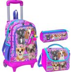 Coral High Pembe Köpek Işıklı Tekerlekli Çanta Seti 17 Litre Kız Çocuk İçin Üçlü Çekçek - Mavi - Pembe