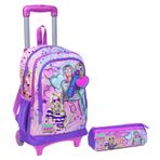 Coral High Pembe Mor Fashion Girl Işıklı Tekerlekli Çekçek Çanta ve Kalemlik Seti - Kız Çocuk Sırt Çantası