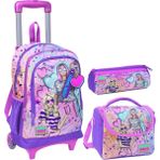 Coral High Pembe Mor Fashion Girl Üçlü Çekçek Işıklı Tekerlekli Çanta Seti - Kız Çocuk - Mor - Turkuaz