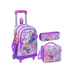 Coral High Pembe Mor Fashion Girl Uclu Cekcek Isikli Tekerlekli Canta Seti - Kiz Cocuk