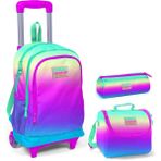 Coral High Pembe - Yeşil - Mavi Kız Çocuk Çekçek Çanta Seti - Işıklı Tekerlekler - Rengarenk