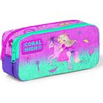 Coral High PZM1531 Kids 2 Bölmeli Kız Çocuk Pembe Yeşil Prenses ve Unicorn Kalem Çantası Kalemlik