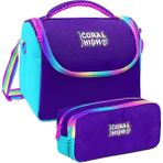 Coral High Rainbow Fermuarlı Mor Desenli Kız Çocuk Isı Yalıtımlı Beslenme Çantası ve Kalemlik Seti - Renkli