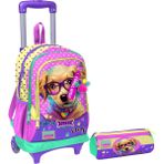 Coral High Sarı Pembe Sevimli Köpek Işıklı Tekerlekli Çekçek Çanta ve Kalemlik Seti - Kız Çocuk - Sarı - Pembe