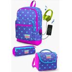 Coral High SET0123806 Kids Lavanta Pembe Kalp Desenli Usb'li 3’lü Okul Çanta Seti