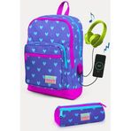 Coral High SET0223806 Kids Lavanta Pembe Kalp Desenli Usb'li 2'li Okul Çanta Seti