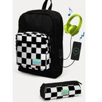 Coral High SET0223814 Kids Siyah Dama Desenli Usb'li 2'li Okul Çanta Seti
