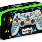 Coral High Siyah Fosforlu Yesil Gamer Iki Bolmeli Kalem Cantasi - Erkek Cocuk