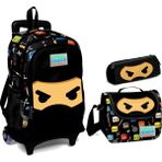 Coral High Siyah Ninja Desenli Çekçek Tekerlekli Okul Çanta Seti