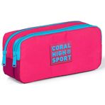 Coral High Sport Pembe-Kırmızı-Mavi Kalem Çantası - İki Gözlü Kalemlik