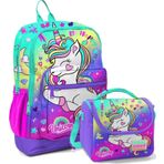 Coral High Su Yeşili Lavanta Unicorn Okul Sırt ve Beslenme Çantası Seti