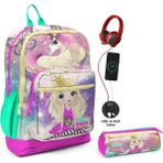 Coral High Su Yeşili Unicorn USB Soketli Okul Çantası ve Kalemlik Seti - Kız Çocuk