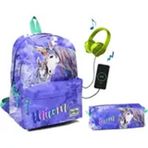 Coral High Üç Bölmeli Mavi Unicornlar Ortaokul ve Lise Okul Çantası Seti