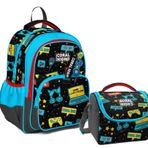 Coral High Uc Gozlu Ilkokul Cantasi Ve Beslenme Cantasi - Siyah Mavi Gamer Desenli - Erkek Cocuk