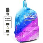 Coral High Usb + Aux Soketli Desenli Sırt Saks Mavi - Pembe Okul Çantası