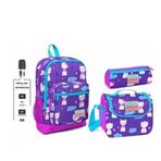 Coral High Usb Ve Aux Çıkışlı Kız Çocuk Mor Kedi Desenli Okul Çanta Seti