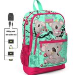 Coral High USB Yeşil Koala Baskılı Kız Çocuk İlkokul Çanta Seti