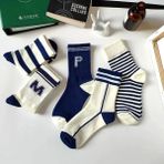 Çorap Kurdu 5’li Ekonomik Paket Karışık Desenli Unısex Tenis Çorap Set - Mavi - Beyaz - 36 - 44