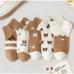 Çorap Kurdu 5’li Ekonomik Paket Teddy Bear Temalı Patik Çorap Set - Kahverengi - 36 - 44