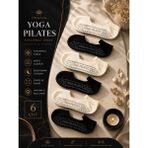 Çorap Vitrini Premium 6'lı Paket Siyah & Krem Yoga Pilates Çorabı Seti - Yazılı Özel Kaydırmaz Taban Reformer Spor Patiği - 36,5 - 41 - Beyaz - Siyah - Bej