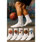 Çorapdunyam 6 Adet Beyaz Basketbol Desenli Kolej Tenis Çorap Türkiye Menşeli Spor Kullanımı İçin Özel - 40 - 44