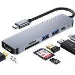 Corcoz 6IN1 Type-C To USB 3.0 Sd Tf 4K HD HDMI Pd Kart Okuyucu Çevirici Dönüştürücü Adaptör - PH011