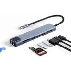 Corcoz 8in1 USB Type-C Hub Port Adaptör 4K HDMI USB Ethernet 100W Pd Girişli Macbook Çevirici Hub Adaptör - CZ56