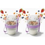 Corcoz Pratik Kaşık Çatallı Müsli Yoğurt Yulaf Salata ve Atıştırma Kabı 700 ml 2 Adet CZ117 - Mor