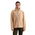Coredra Crop Peluş Fermuarlı Ceket, XL, crop-pelus-fer-ckt-c603, Açık Bej, Kadın