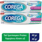 Corega Tat İçermez 40G x 2 Diş Protezi Yapıştırıcı Krem 3 Yönlü Tutuş ile Güçlü Yapışma