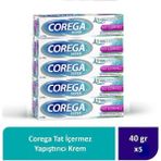 Corega Tat İçermez Krem Yapıştırıcı 5 x 40 g Krem Renkli Özellik ile Diş Protezleri için Güçlü Tutucu