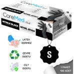 Coremed Nitril Siyah Eldiven S Beden – Gıda ve Medikal Uyumlu, 100’LÜ