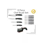 Cornella CR-1825 11 Parça Profesyonel Chef Bıçak Seti + Bıçak Bileme Aparatı | Paslanmaz Çelik, Ergonomik Sap