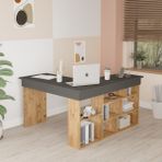 Corner Kitaplık Raflı Çalışma Masası Çam-Antrasit Cor5-Aa - Çalisma Masasi Genislik : 1150 mm Ofis Masasi Derinlik: 1200 mm Ofis Masasi Yükseklik: 720 mm - Atlantik Çam - Antrasit