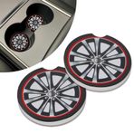 CORNER LACE Bardak Tutucular için Araba Altlığı, Siyah, Yarış Arabası Temalı Seramik İçecek Altlığı Emici Mantar Tabanlı 2 Paket, Araba Süslemeleri Otomotiv İç Aksesuarları Kadınlar için Hediyeler 6,5
