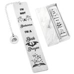 CORNER LACE Paslanmaz çelik kitap ayracı hediye, kadınlar ve erkekler için metal kitap ayracı zarif hediye kutusu ile oyulmuş ejderha/eğlenceli mektuplar meslektaşınız arkadaş öğretmen sınıf arkadaşı