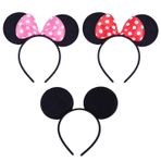 CORTNEY 3 Adet Mickey Mouse Kulakları, Siyah Mickey Mouse Kulakları ve Minnie Mouse Kulakları Doğum Günü Partisi Aksesuarları, Mickey Kulakları Yetişkinler/Çocuklar için Süslü Elbise Kostüm Kafa Bandı