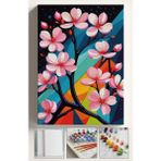 Corvo Sayılarla Boyama Çerçeveli Hobi Seti Numaralı Tuval Fırça Boya Dahil Kasnaklı 40X50 cm Sakura Ağacı