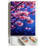 Corvo Sayılarla Boyama Çerçeveli Hobi Seti Numaralı Tuval Fırça Boya Dahil Kasnaklı 40X50 cm Sakura Dalları