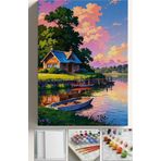 Corvo Sayılarla Boyama Çerçeveli Hobi Seti Numaralı Tuval Fırça Boya Kasnaklı 40X50 Cm Göl Kenarı