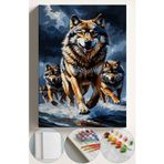 Corvo Sayılarla Boyama Çerçeveli Hobi Seti Numaralı Tuval Fırça Boya Kasnaklı 40X50 Cm Saldıran Kurtlar