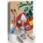 Corvo Sayılarla Boyama Çerçeveli Hobi Seti Numaralı Tuval Fırça Boya Kasnaklı 40X50Cm Kahve İçen Kadın